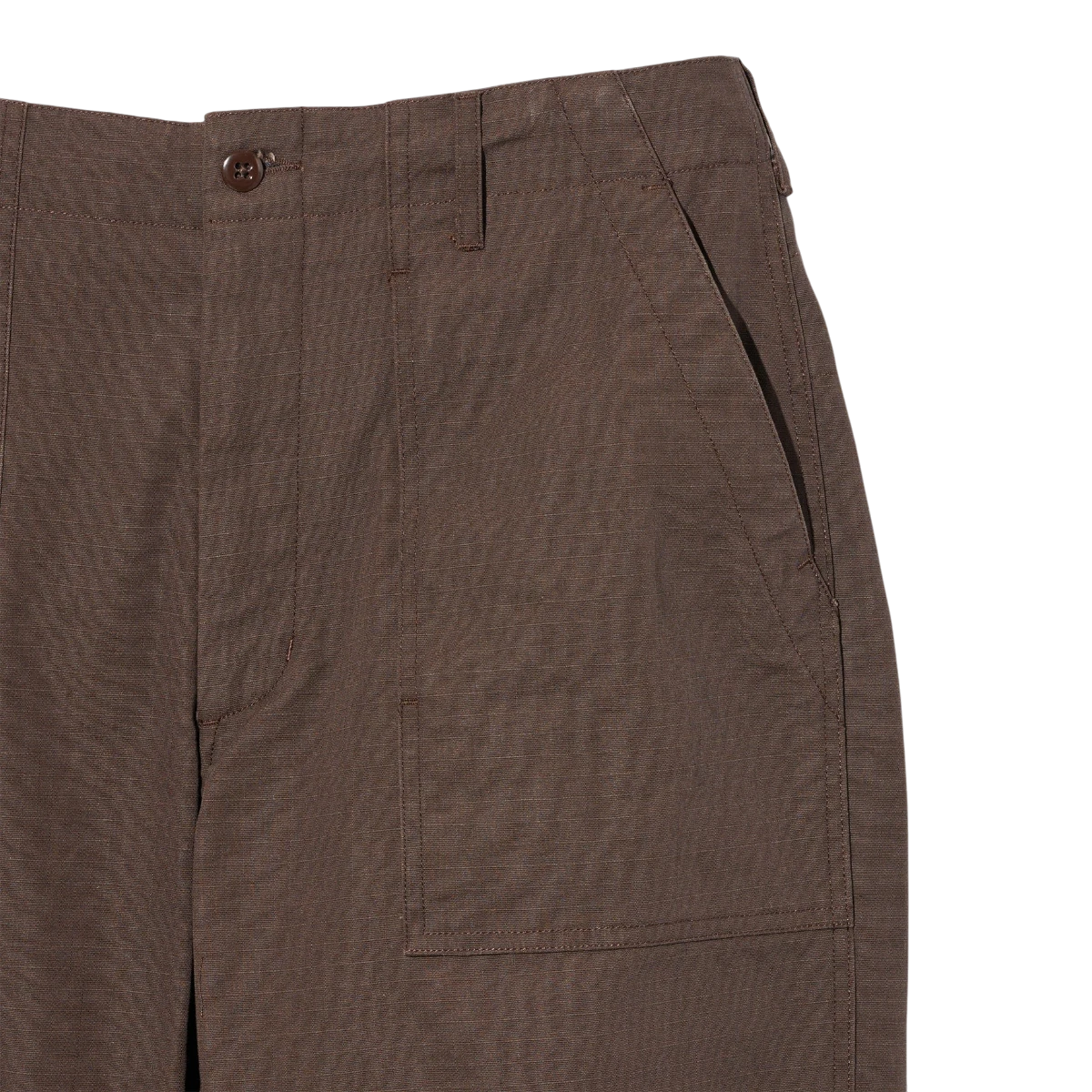 EG dark brown heavyweight cotton ripstop fatigue pants with front patch pockets