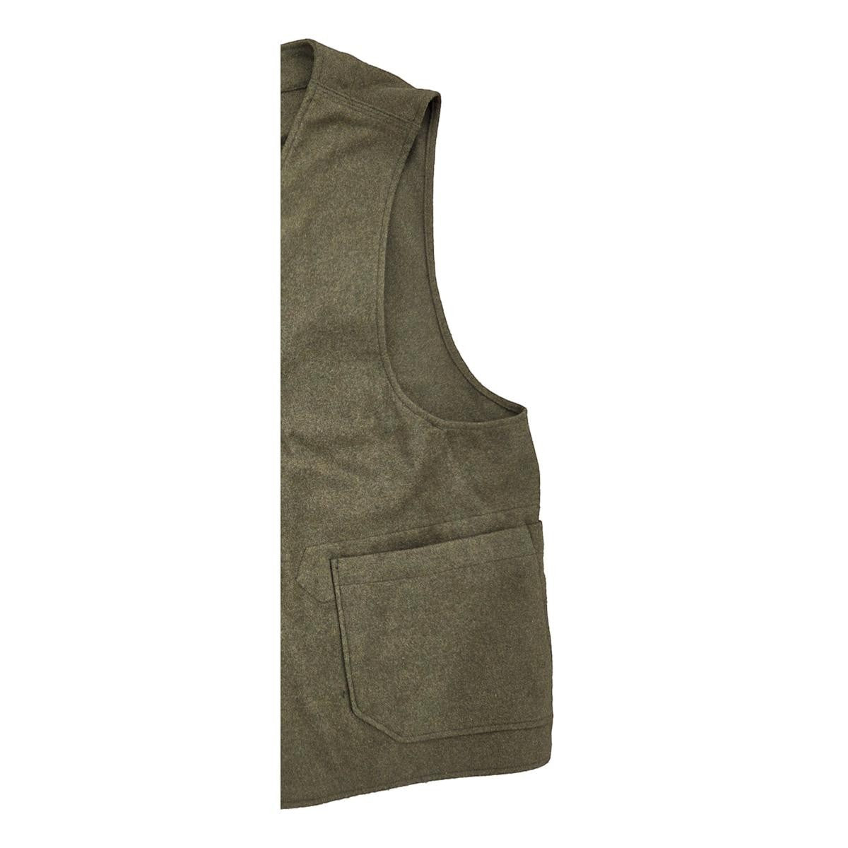 EG Upland vest in olive poly wool heavy flannel featuring a side patch pocket