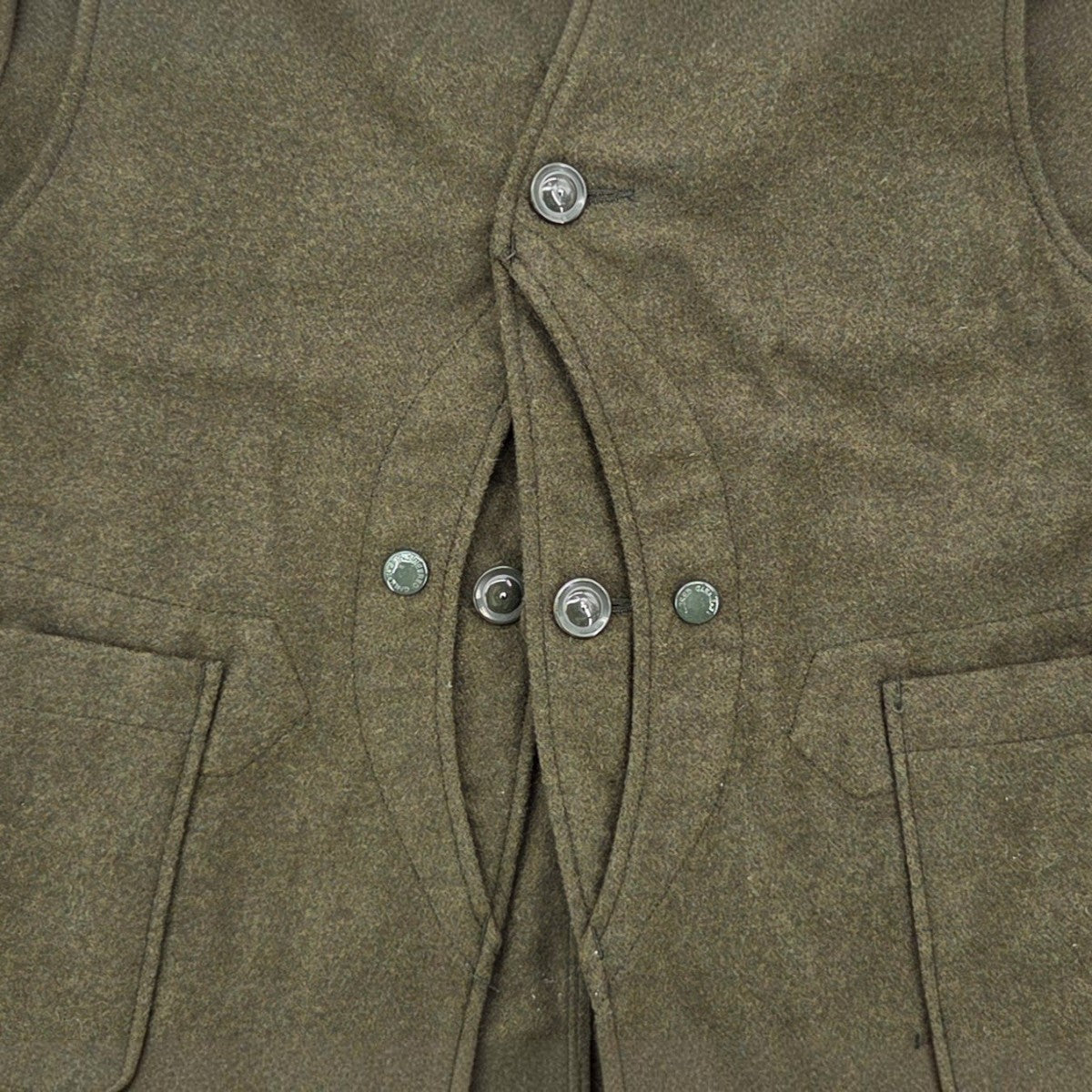 EG Upland vest in olive poly wool heavy flannel featuring button closure and front pockets