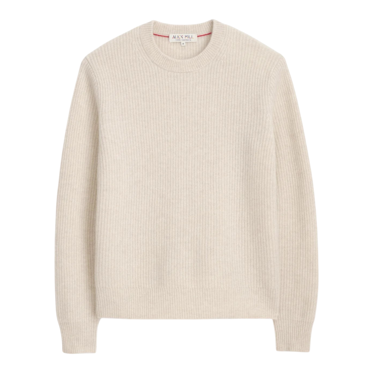 MILWORKS Alex Mill Jordan crewneck sweater in heather ecru washed 100% cashmere with a soft ribbed texture