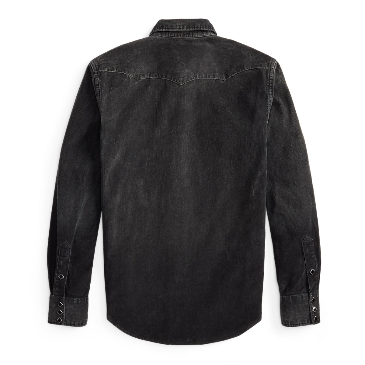 RRL black slim fit cotton corduroy Western shirt with back yoke and snapped cuffs, back view