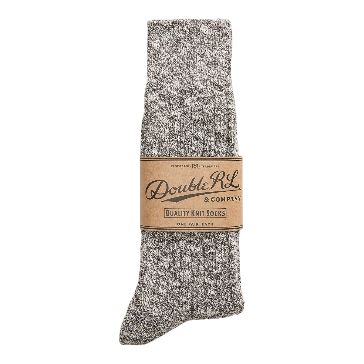 RRL dark brown marled stretch cotton-blend crew socks with ribbed cuffs and ragg-inspired yarn texture.