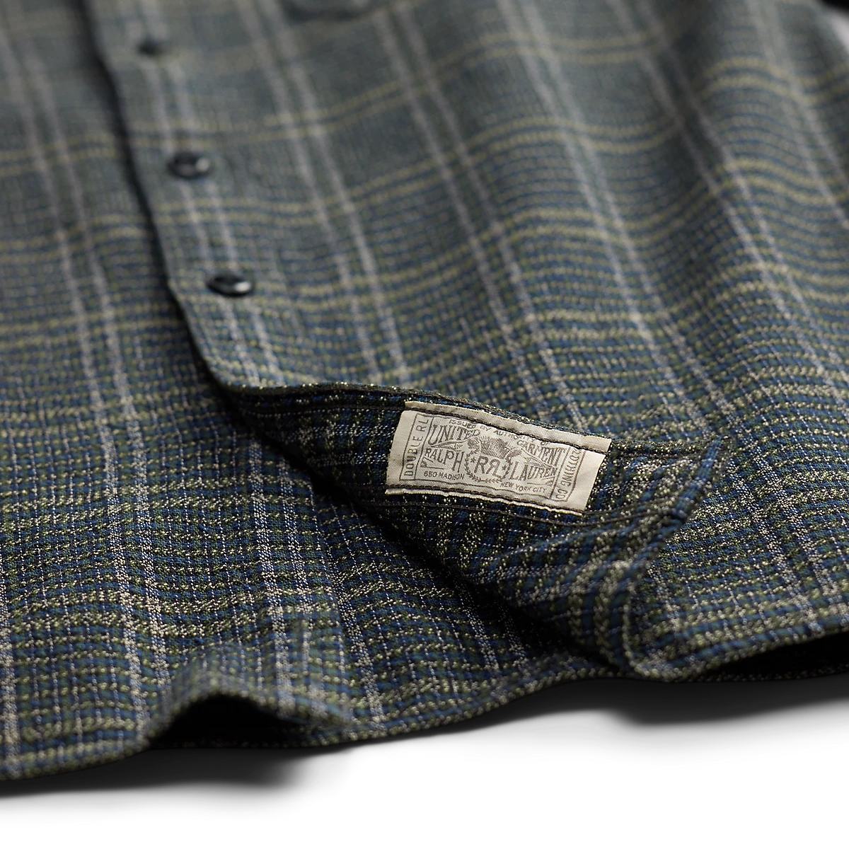 RRL Double RL blue and green plaid cotton workshirt with buttoned placket and vintage-style internal label