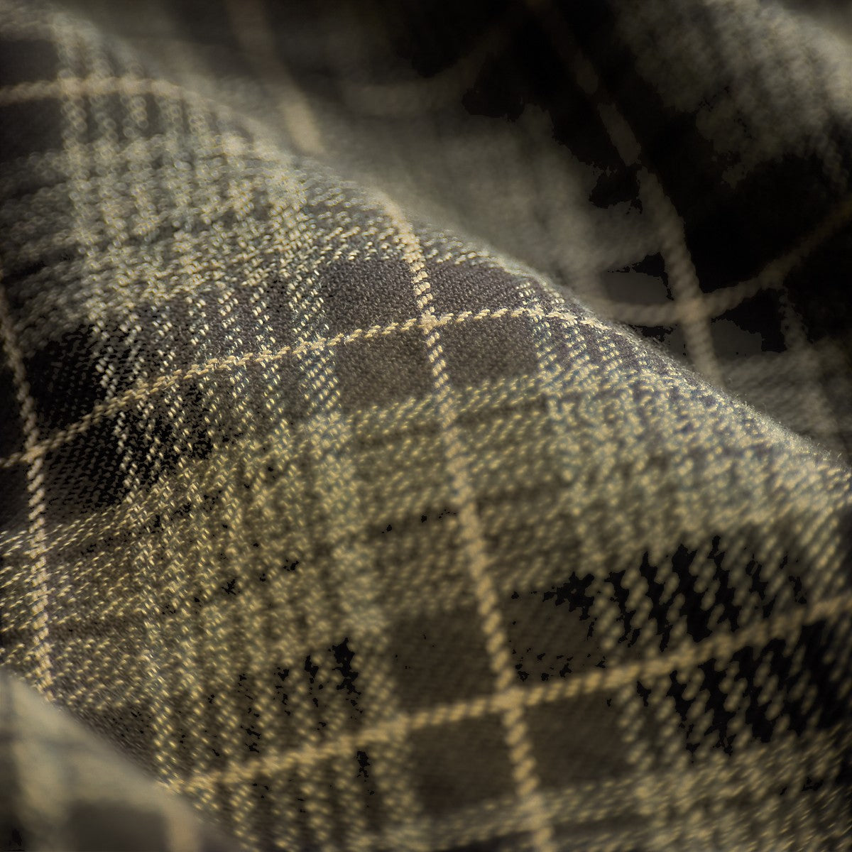 RRL grey and white plaid lightweight cotton twill fabric with a vintage-inspired loose open weave texture.