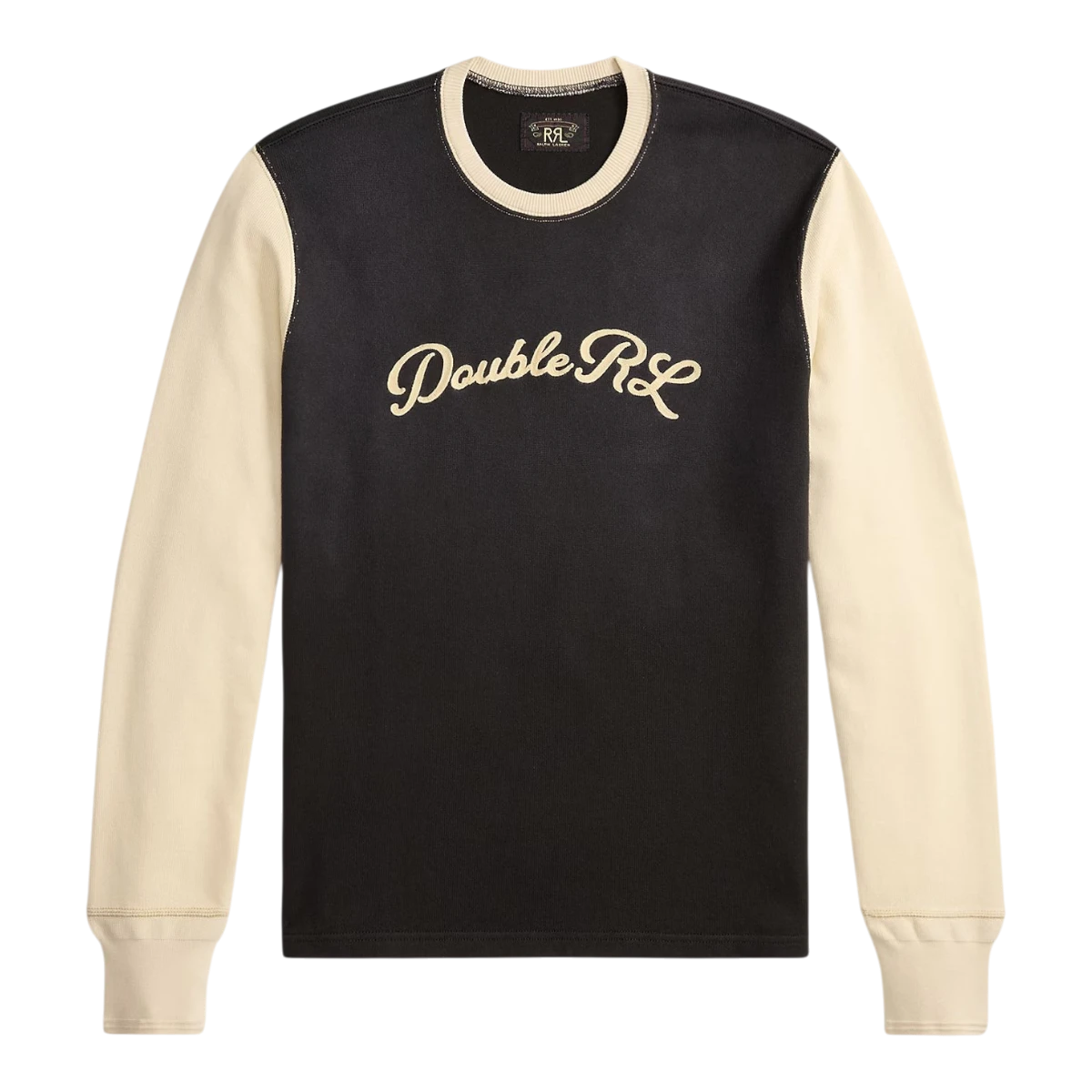 RRL faded black and cream two-tone cotton jersey long-sleeve t-shirt with Double RL chain-stitched logo