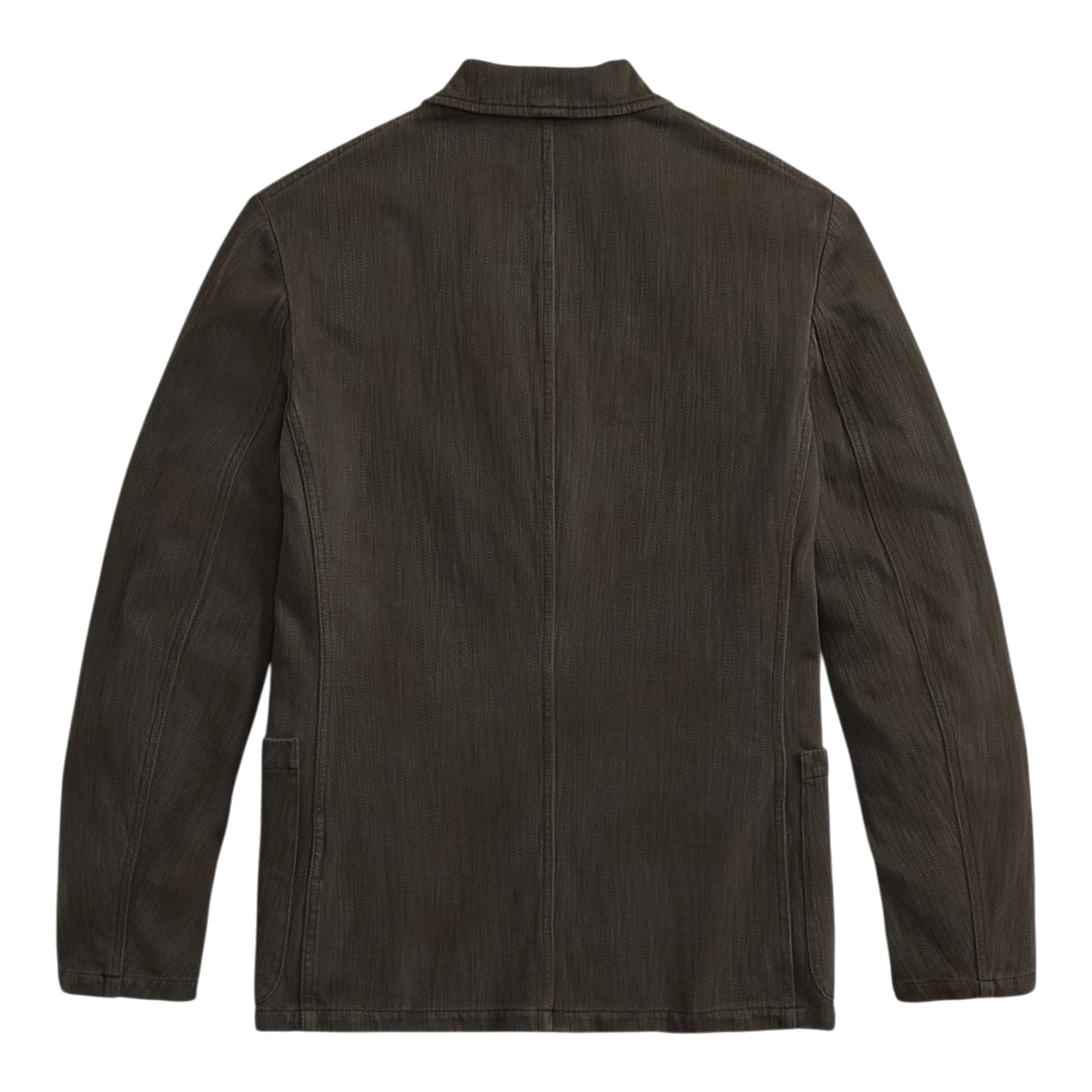 RRL washed black knit herringbone twill blazer, back view showing textured cotton fabric and tailored seams.