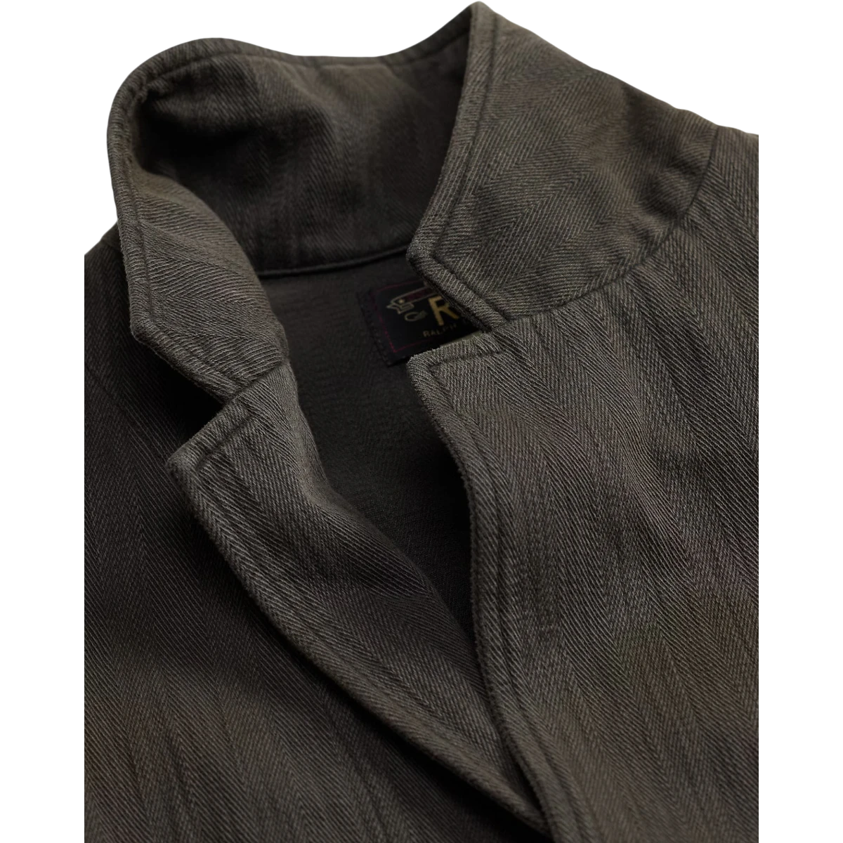 RRL washed black knit herringbone twill blazer with notch lapels and vintage-inspired texture