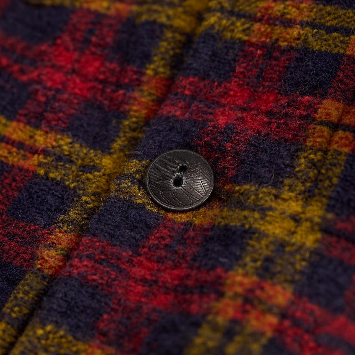 RRL vintage-inspired flight jacket in red multi wool-blend jacquard fabric with a detailed corozo button