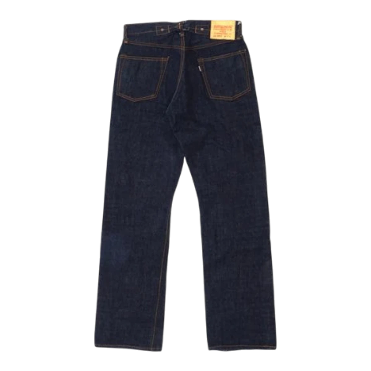 UES 17oz dark indigo selvedge denim jeans with a wide straight leg, back cinch, and vintage-style offset pockets.
