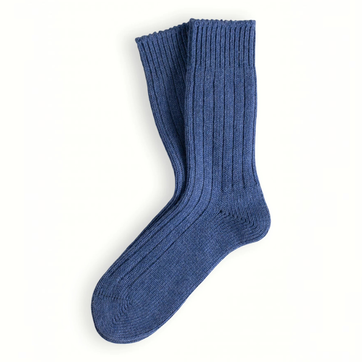 MILWORKS blue ribbed wool and cashmere blend socks with a seamless finish for comfort.