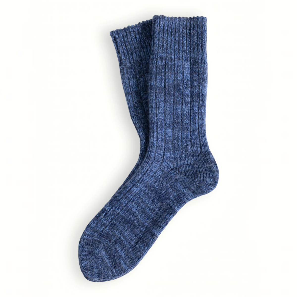 MILWORKS blue mix wool and cashmere blend ribbed socks with a comfortable seamless finish.
