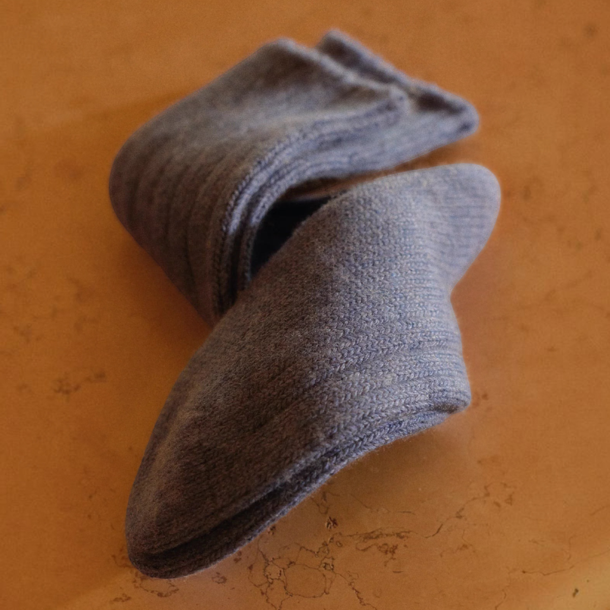 MILWORKS blue ribbed wool and cashmere blend socks with a seamless finish for comfort