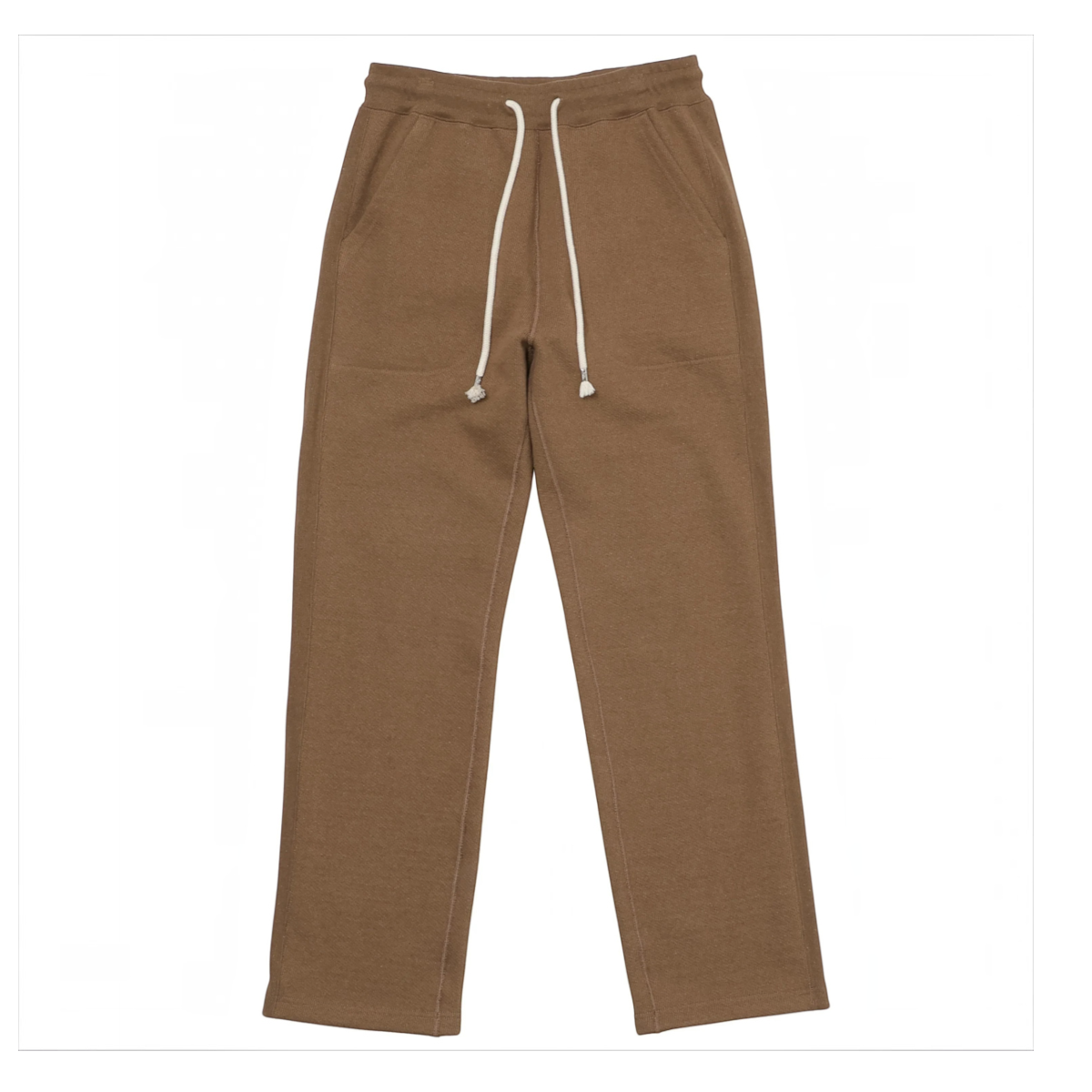 MILWORKS sweatpants in coyote brown Foxfibre French terry cotton with a drawstring waist and straight leg fit.