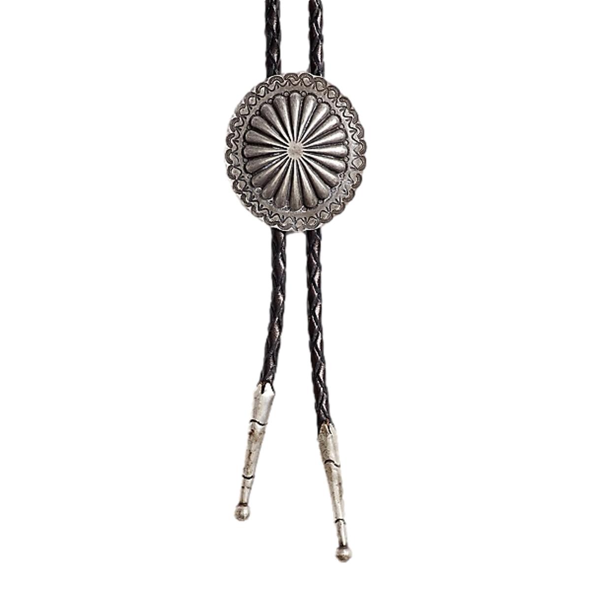 Braided Leather Bolo Tie Black Vintage Silver - Bolo Tie