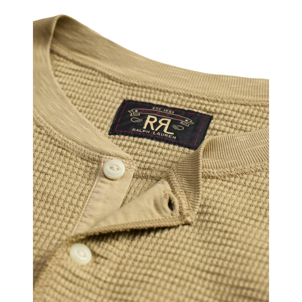 Garment-Dyed Waffle-Knit Henley Shirt Spring Beige - Henley