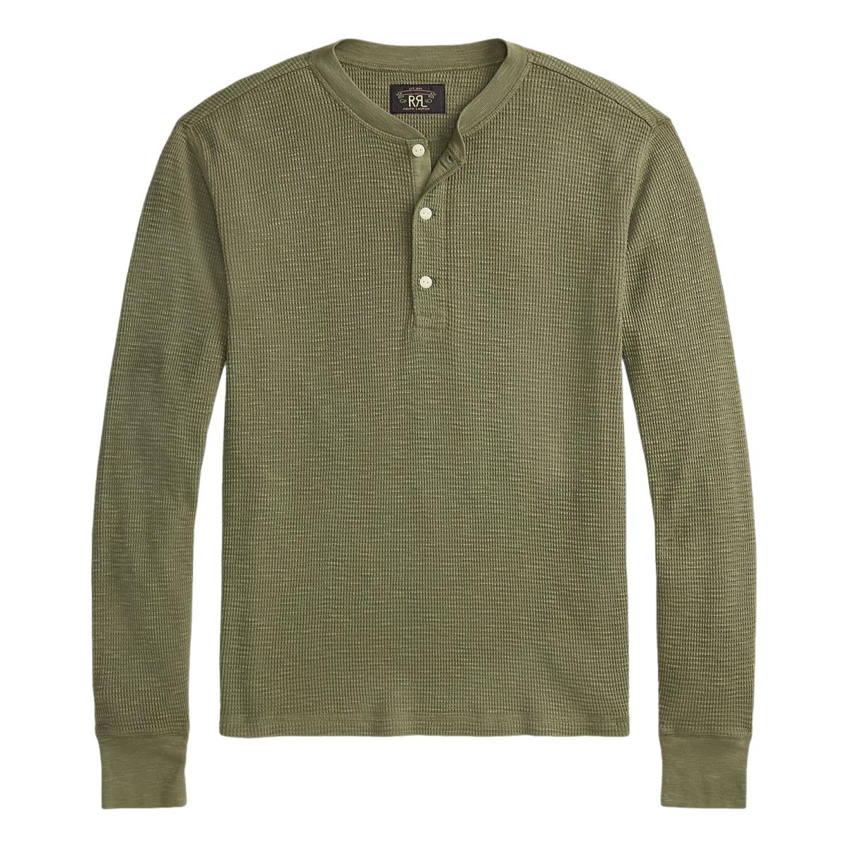 Garment-Dyed Waffle-Knit Henley Shirt True Green - Henley