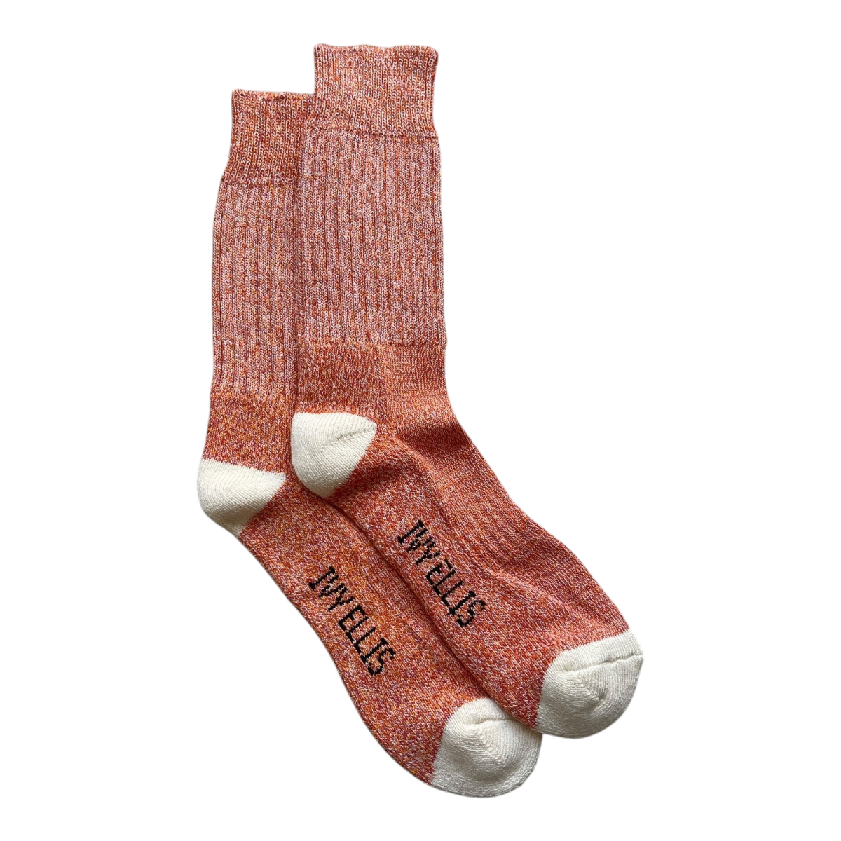 MILWORKS The Jojo crew length socks in orange and white cotton blend with vintage climbing inspired knit texture
