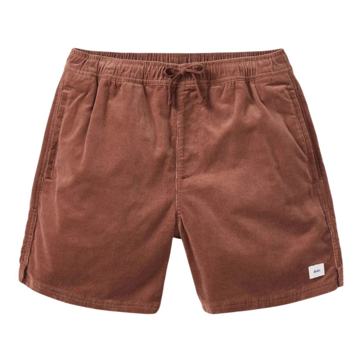 MILWORK Cord Local Short in Dark Clay. 16-wale corduroy shorts with elastic waistband, drawstring, and welt pockets.
