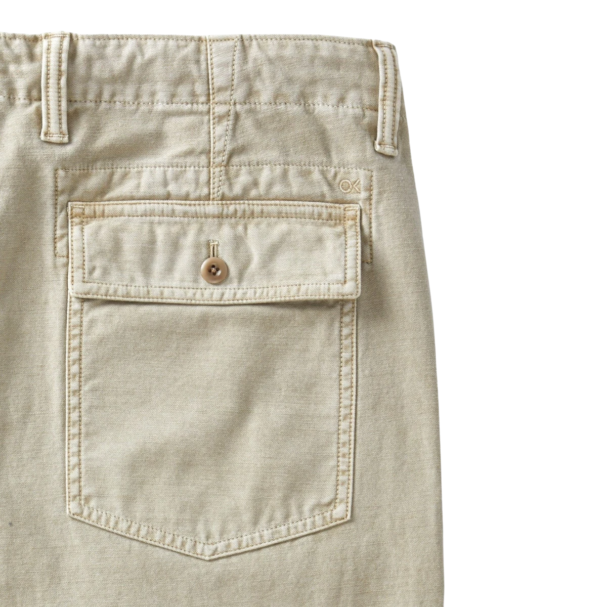MILWORK Field Pant Desert in tan cotton with button flap back pocket and articulated knee detail.