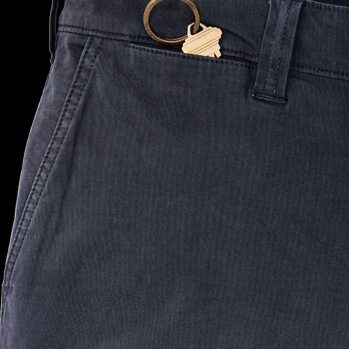 MILWORK Granite Mountain 6" Ink Blue cotton-blend shorts with zippered fly, metal button, and multiple pockets.