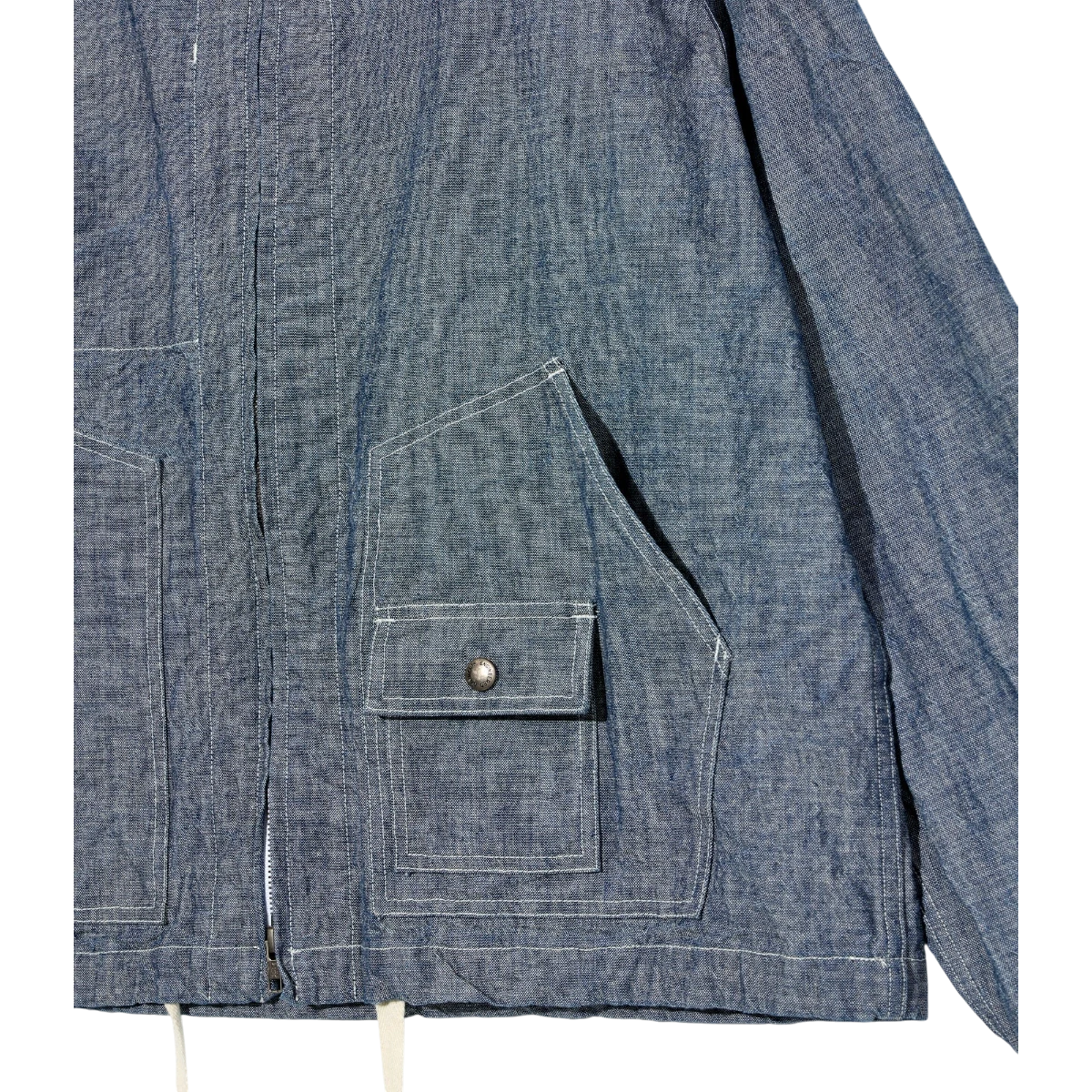 MILWORK Indigo 10oz Sea Canvas Deck Parka with multiple pockets and white contrast stitching.
