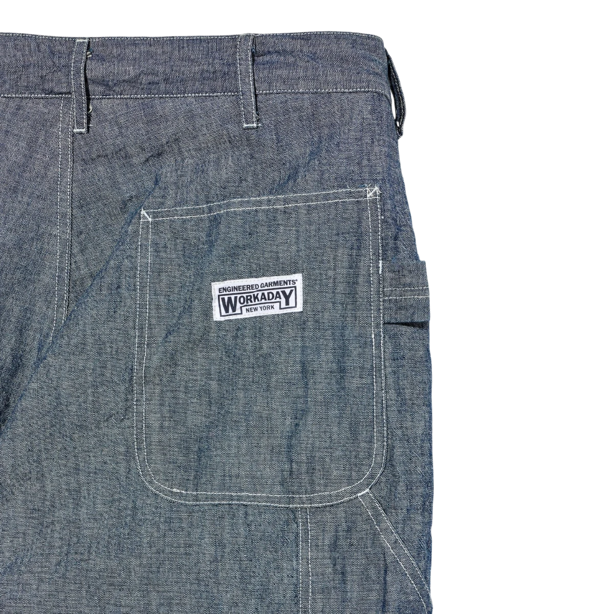 MILWORK Painter Pant Indigo 10oz Sea Canvas workwear pants with white stitching and a branded patch.