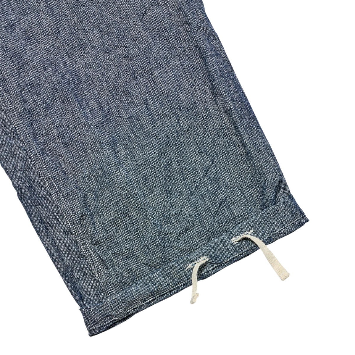 MILWORK Painter Pant in indigo blue sea canvas denim with drawstring hem.