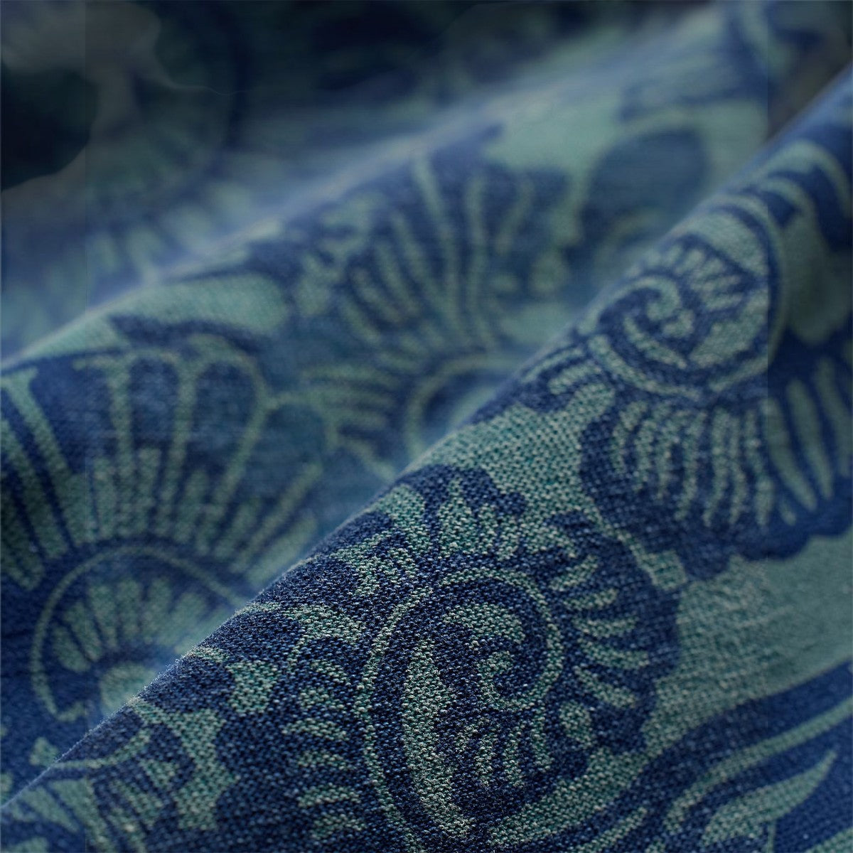 MILWORK Indigo Print Jersey T-Shirt with vintage-inspired pattern, patch pocket, and crewneck. 100% cotton.
