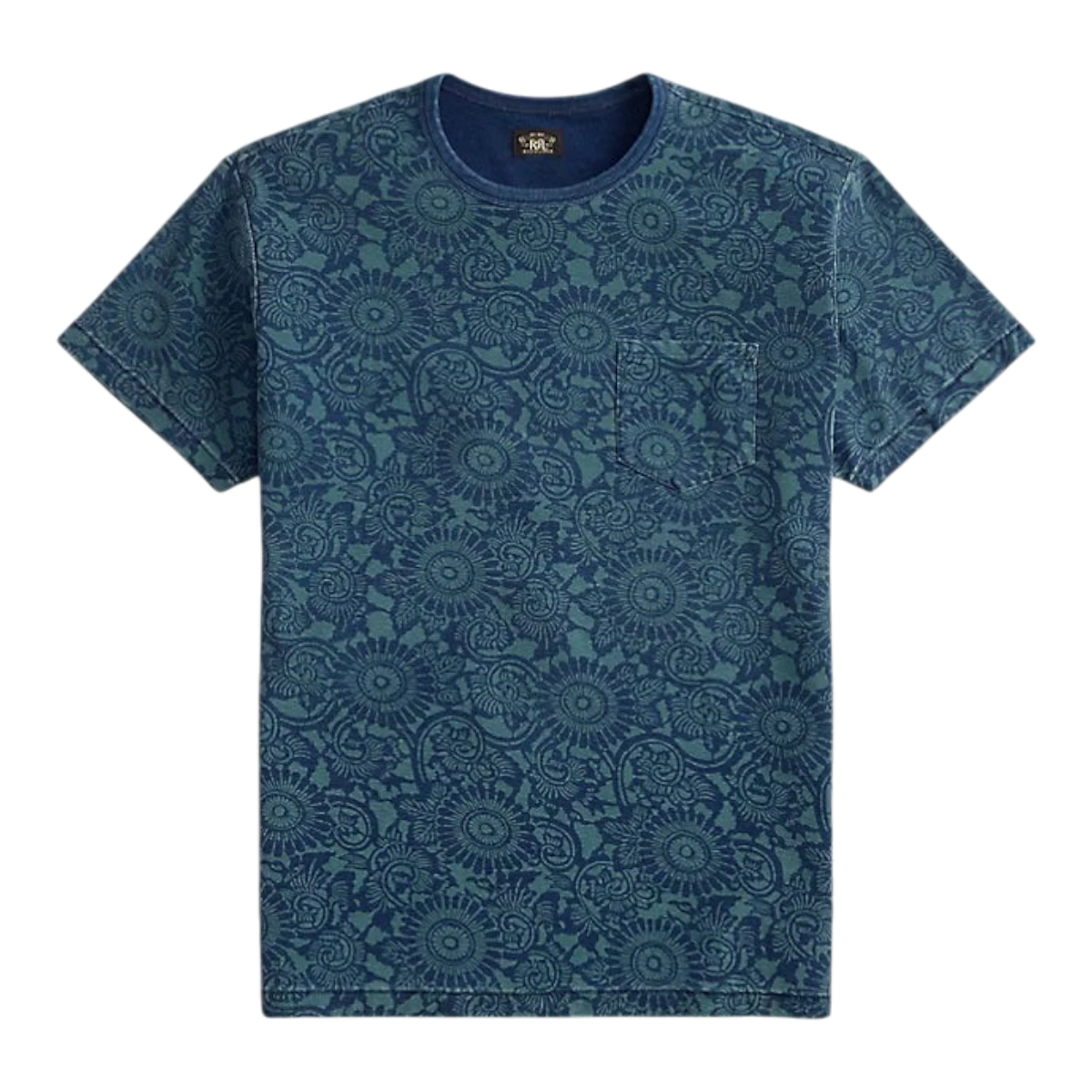 MILWORK Indigo Print Jersey T-Shirt with patch pocket and crewneck. Made from 100% cotton.