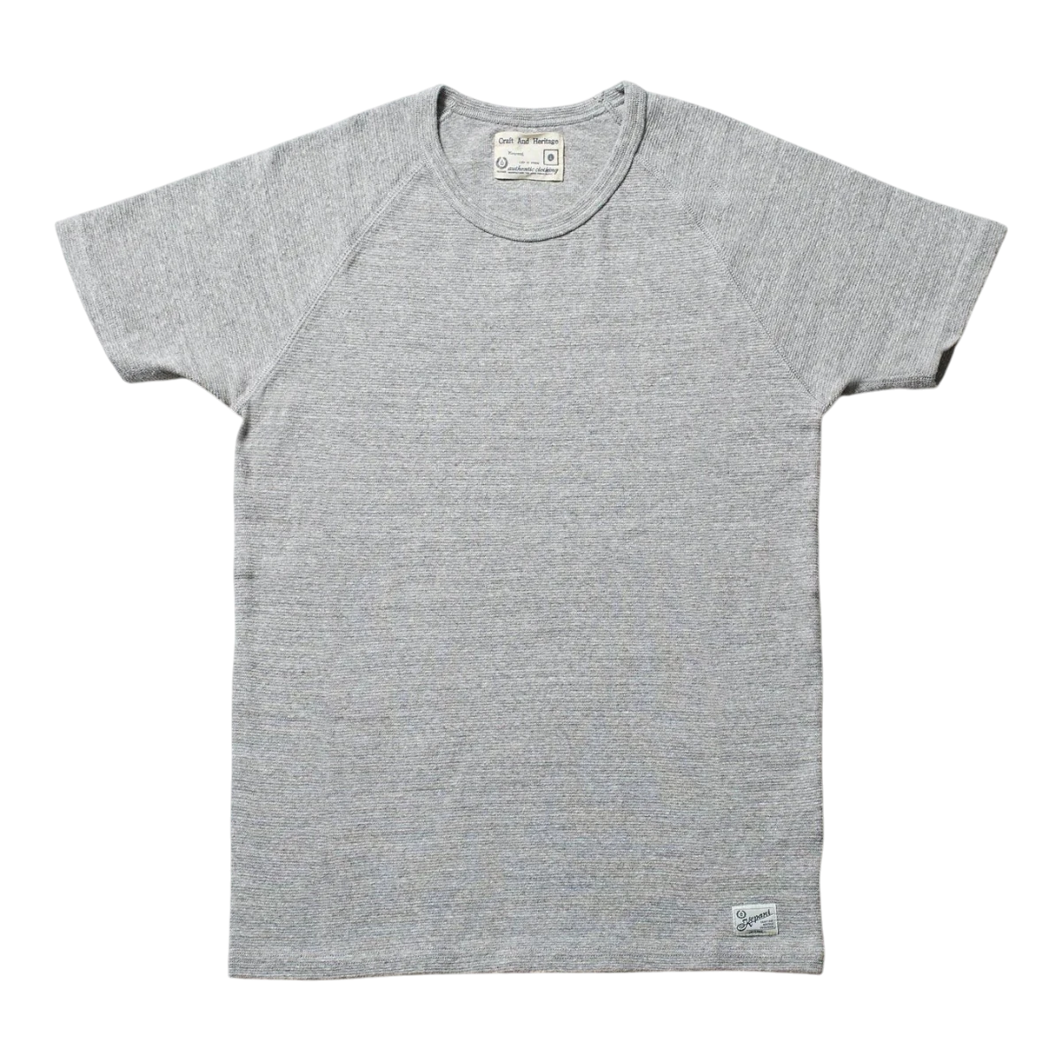 MILWORK Raffy Span Rib Knit Tee in light grey, made from 98% cotton and 2% polyurethane with a highly elastic fabric and raglan sleeves.