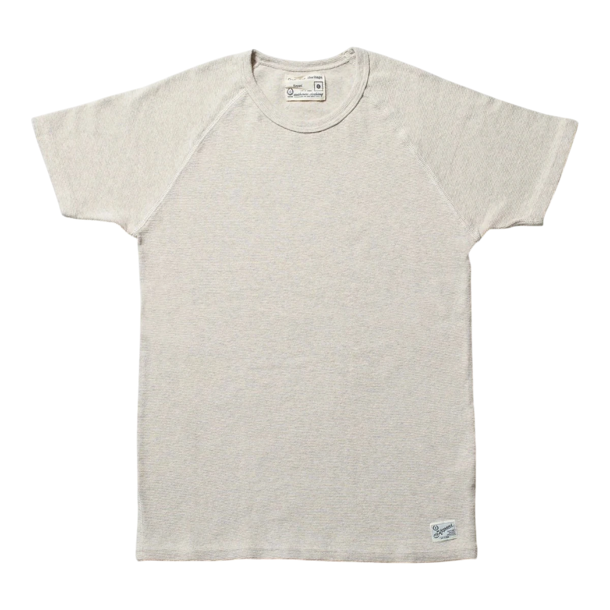 MILWORK Raffy Span Rib Knit Tee in oatmeal. Made from 98% Cotton, 2% Polyurethane with a highly elastic knit.