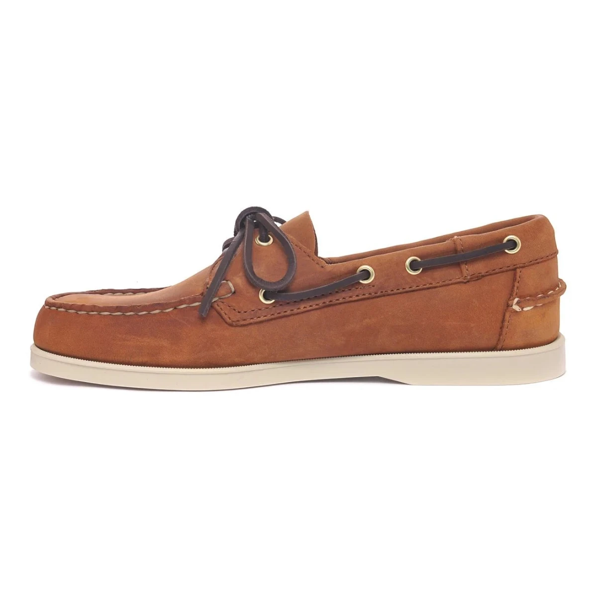 MILWORK Portland Artisan Texas Brown Tan leather boat shoe with decorative laces and non-slip sole.