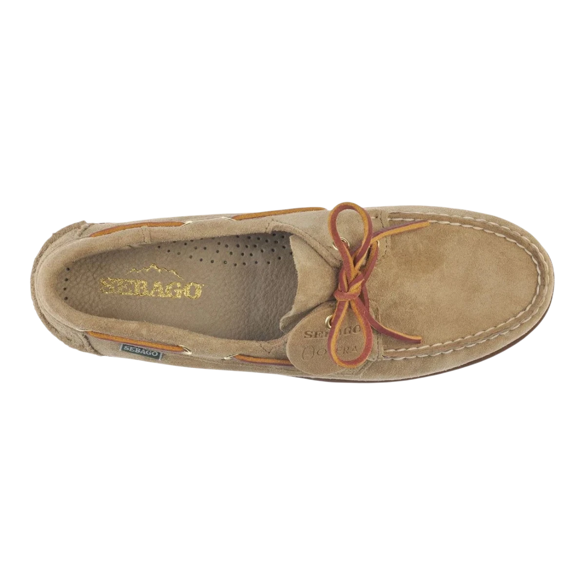 MILWORK Ranger Artisan Sughero tan suede boat shoes with honey gum sole and rawhide laces.