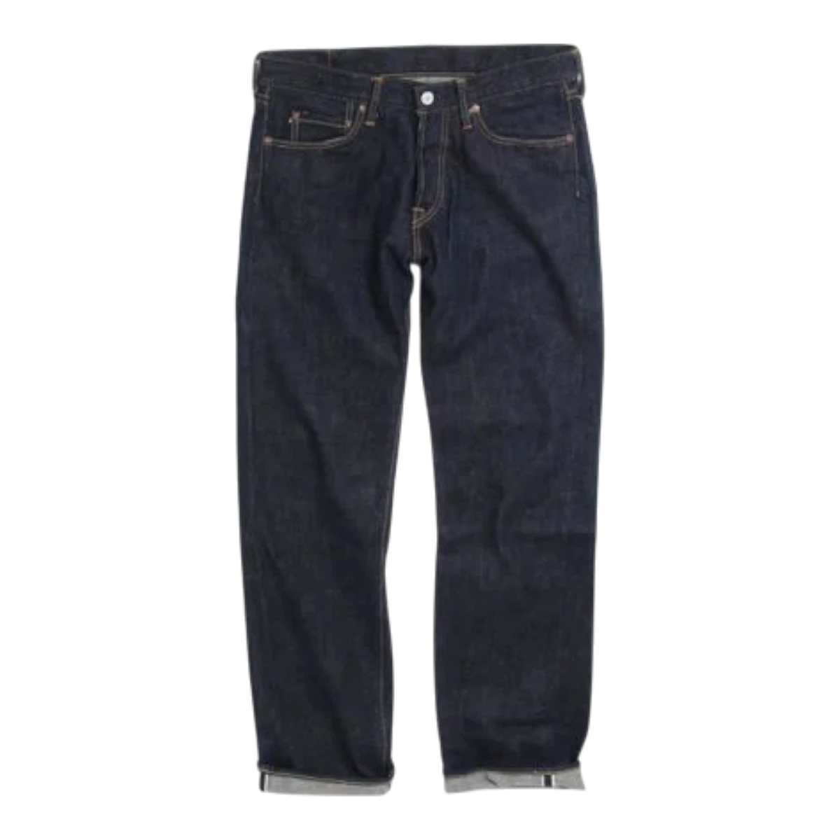 MILWORK Regular Straight Selvedge Denim Jeans in dark indigo wash, made from 14.9oz brown cotton denim.