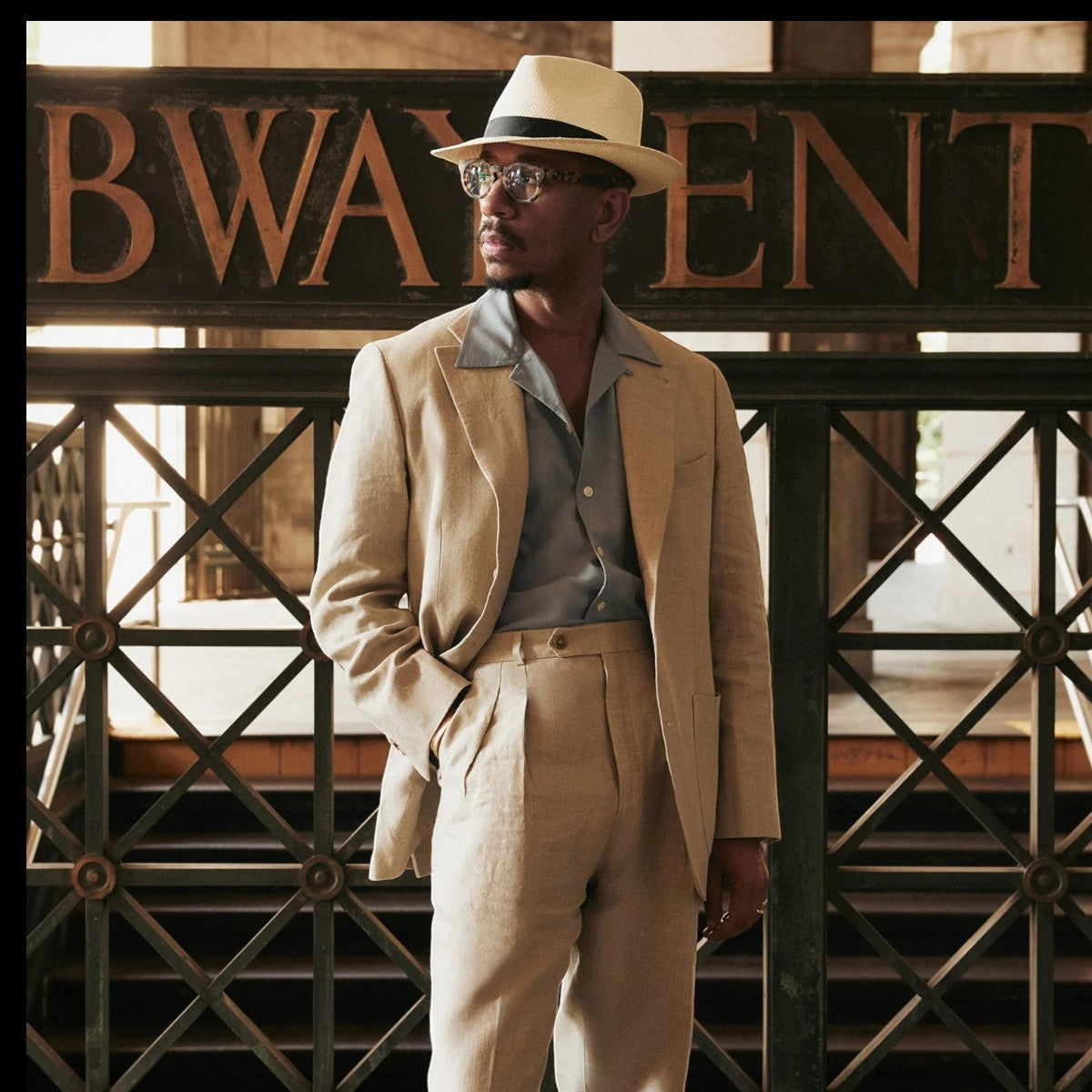 MILWORK Retro Panama Fedora in natural toquilla straw with black grosgrain band and 2.5" brim.