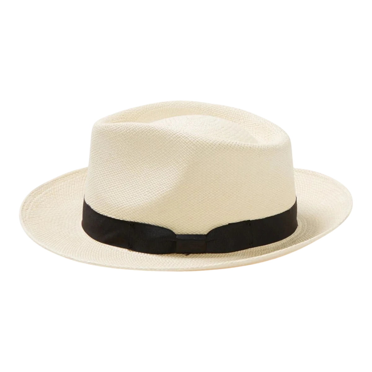 MILWORK Retro Panama Fedora in natural toquilla straw with a black grosgrain band and 2 1/2" brim.