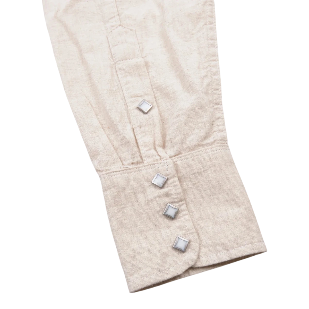 MILWORK Sand Calico Western Style Shirt with diamond snaps and double needle stitching. Cotton-linen blend.