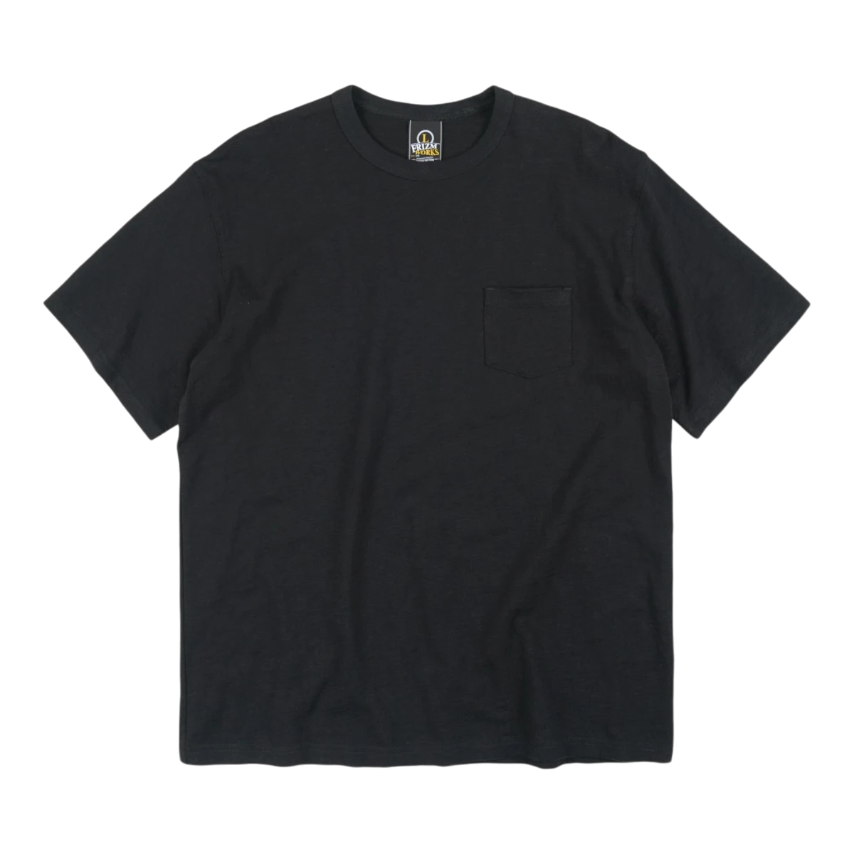 MILWORK Slub Cotton Pocket Tee in Black. Features a crew neck, short sleeves, and a single chest pocket with a subtle slub texture.