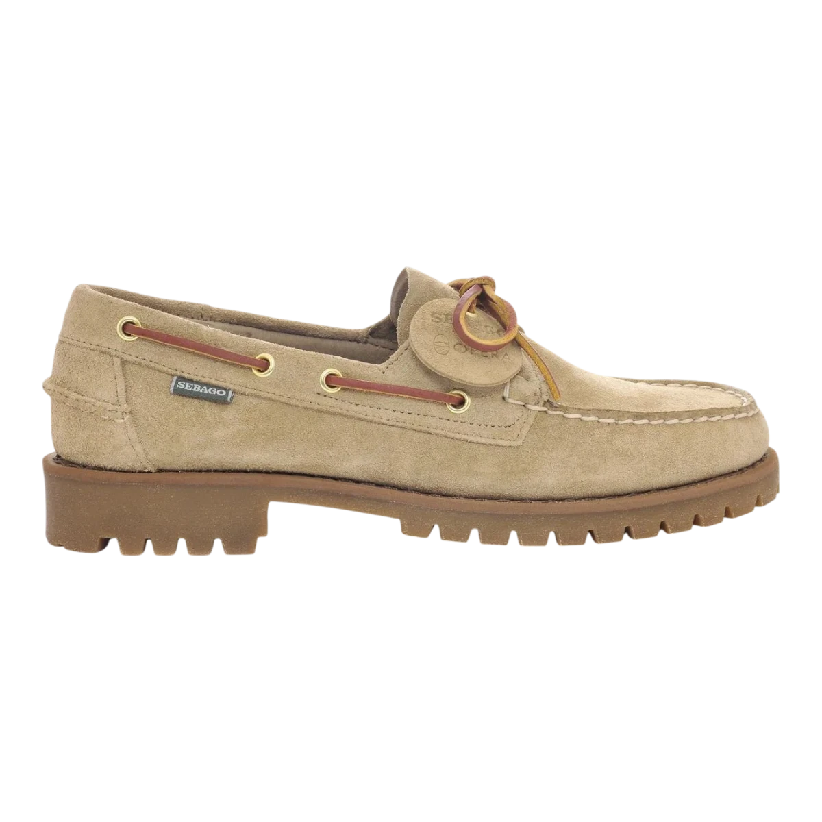 MILWORK Ranger Artisan Sughero tan suede boat shoes with thick honey gum commando sole and rawhide lace system.