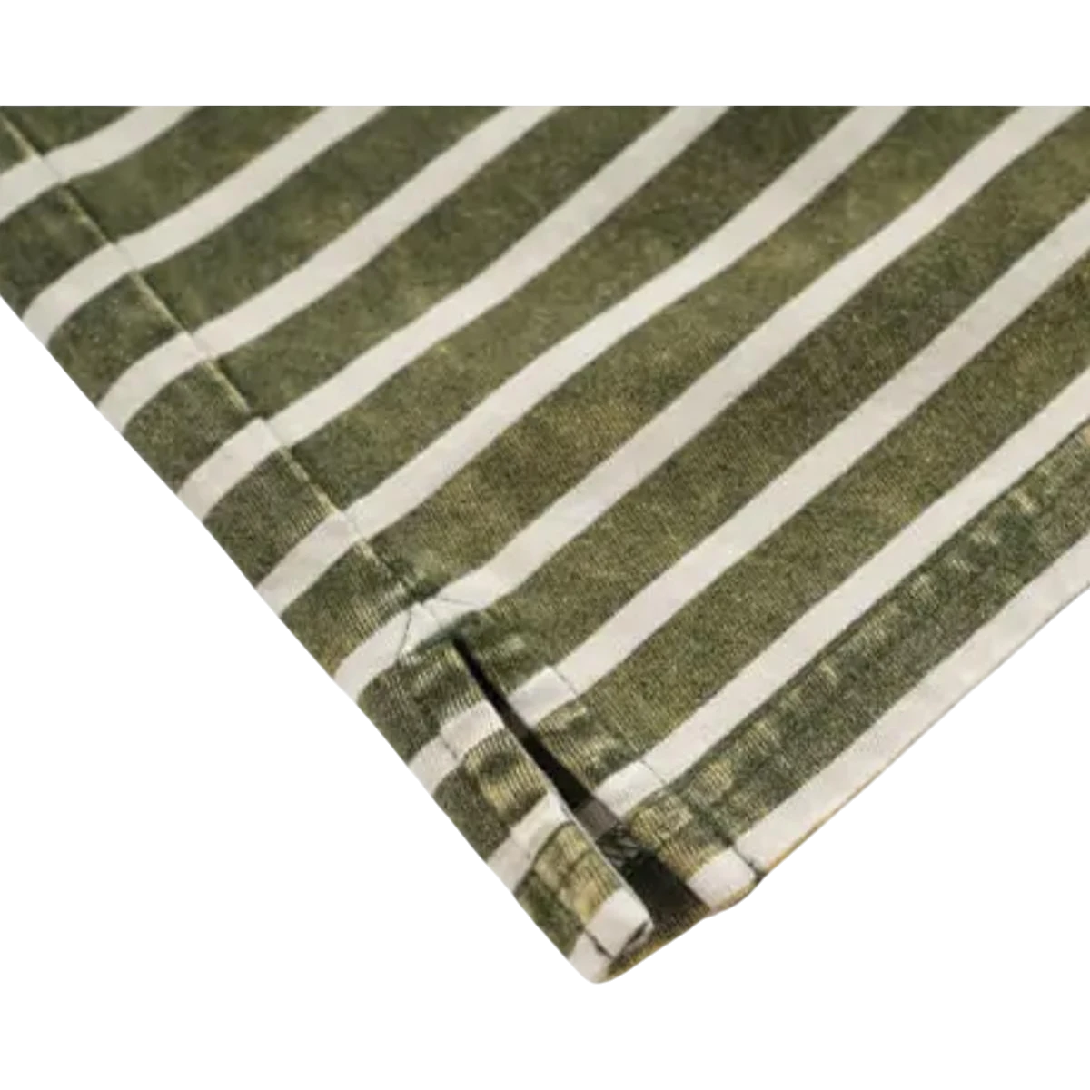 MILWORK Vintage faded dark green and white stripe tee with side slits. Soft cotton fabric.