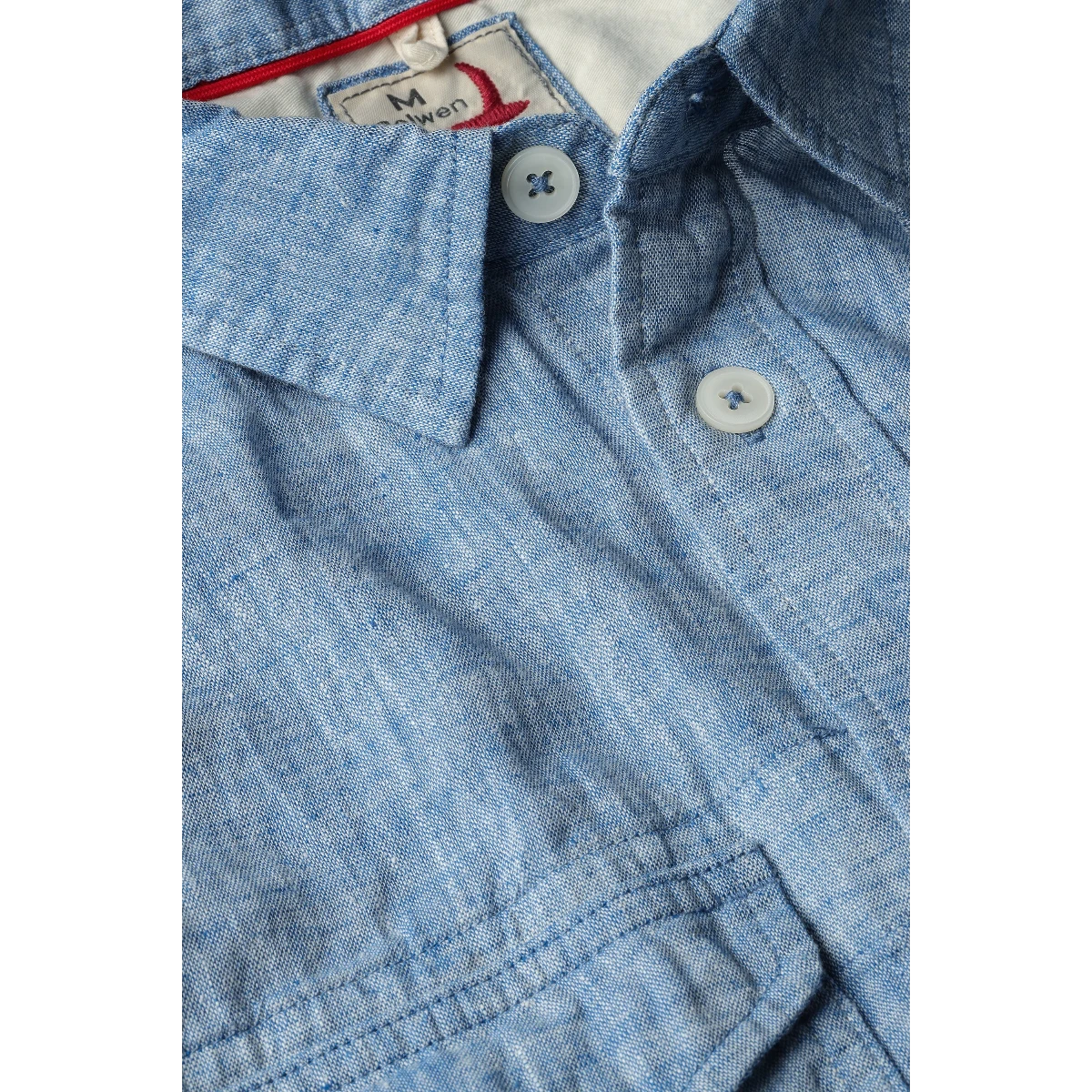 MILWORK Windsail workshirt in chambray blue cotton blend fabric with button closure and chest pockets.