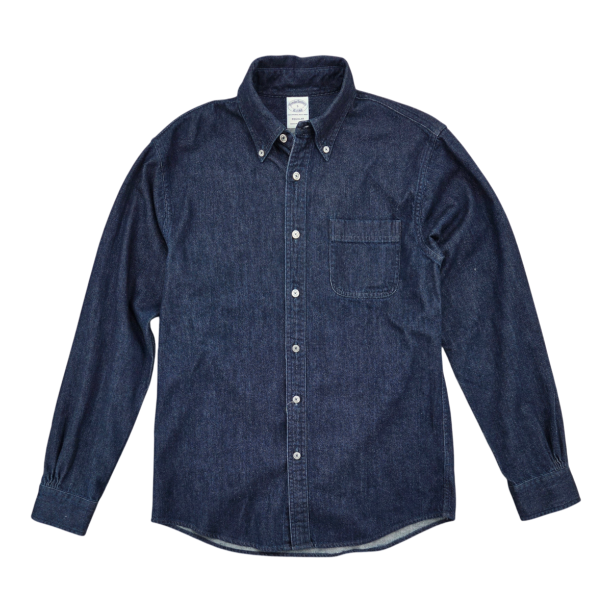 MILWORKS Archival dark blue denim shirt in 100% cotton twill with a button-down collar and chest pocket.