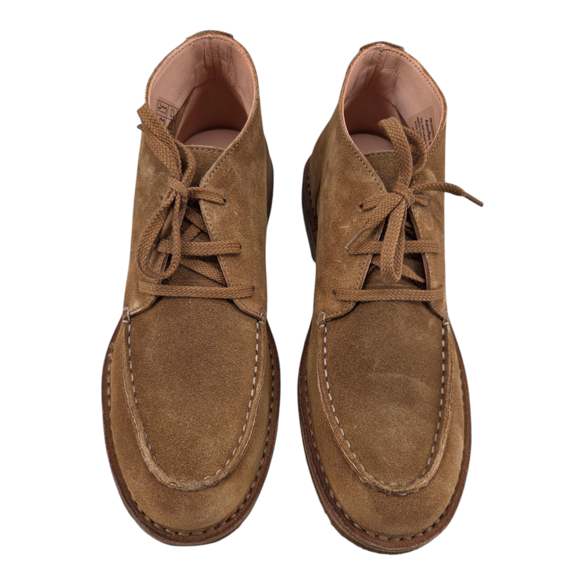 MILWORKS Astorflex Dukeflex dark khaki suede moc-toe desert boots with natural rubber soles and leather lining