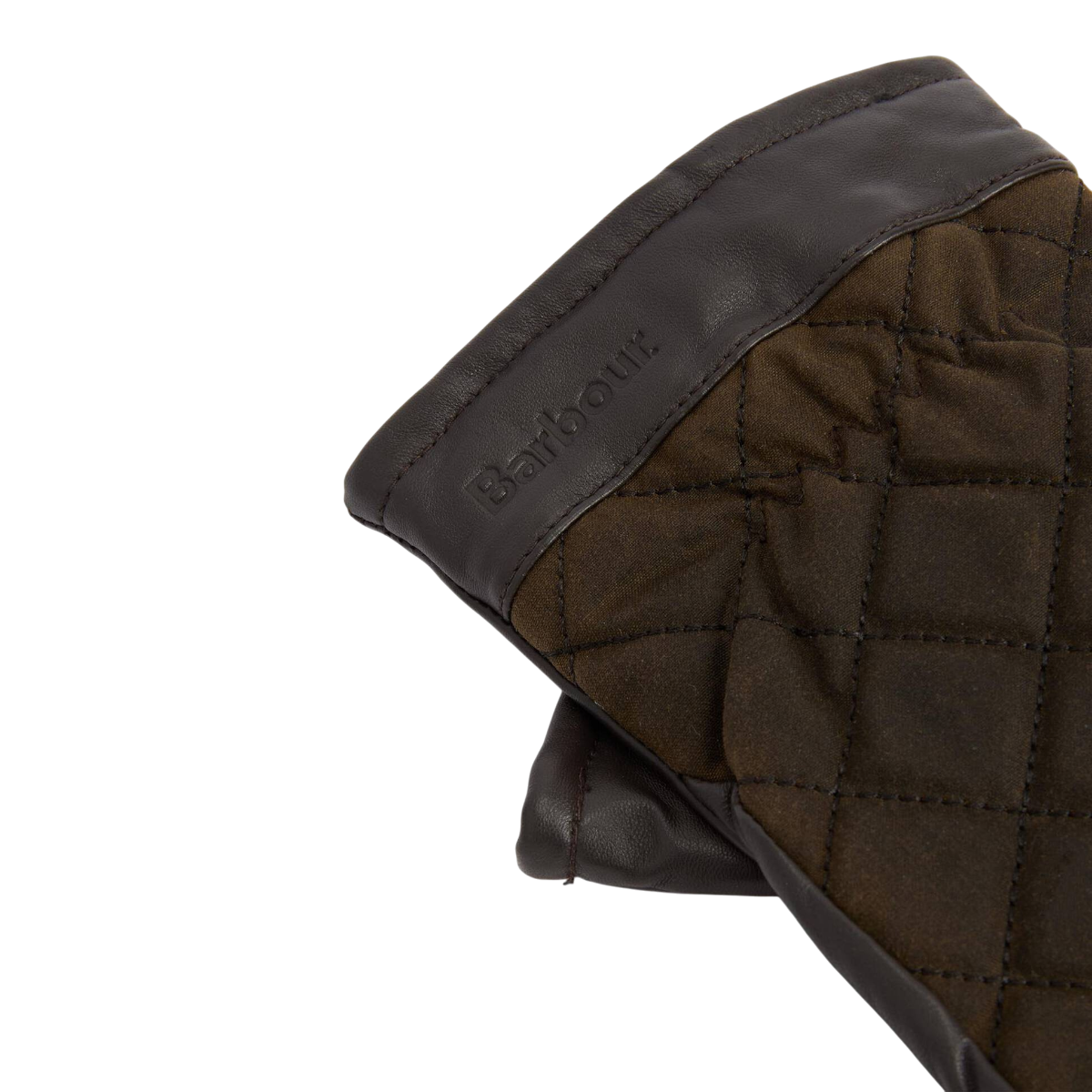 MILWORKS Barbour Dalegarth gloves in olive brown featuring quilted waxed cotton and smooth nappa leather trim
