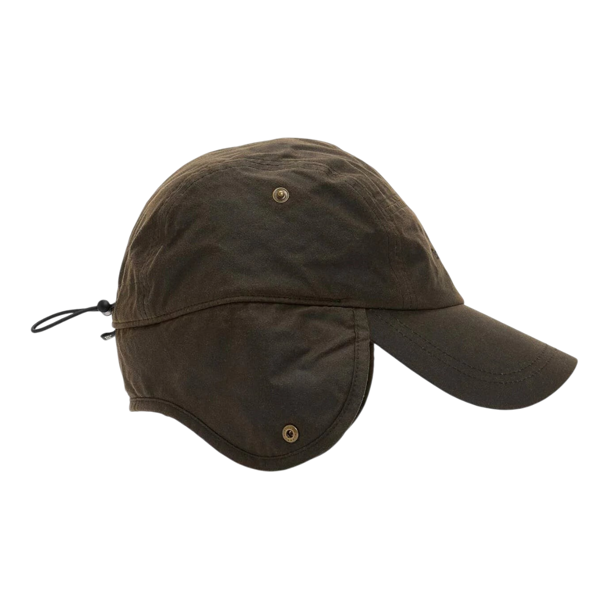 MILWORKS Barbour Lonnen olive waxed cotton carpenter cap with ear flaps and adjustable cord