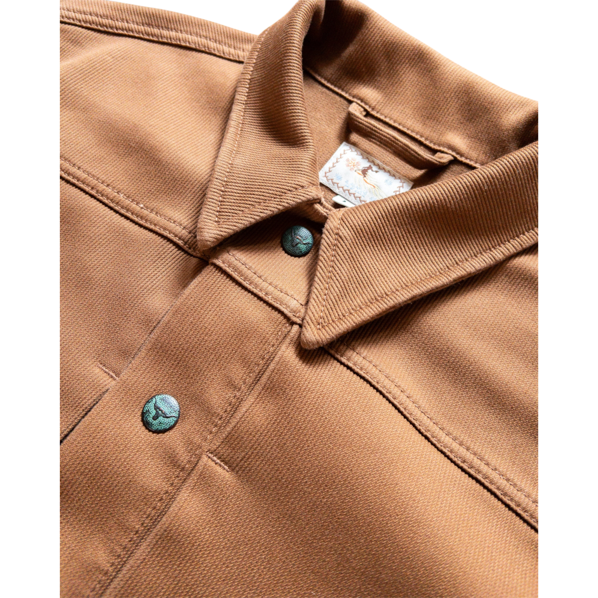 MILWORKS Bedford Cord Ranch Jacket in bay brown featuring custom aged steer head snap buttons and durable workwear fabric.