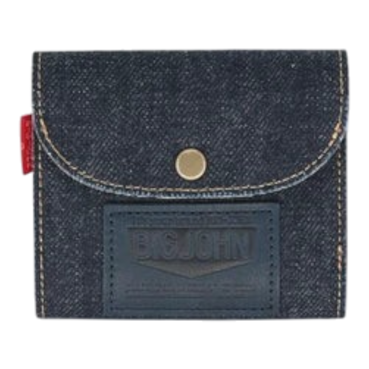 MILWORKS Big John trifold wallet in indigo Okayama denim with Italian deerskin label and brass snap closure