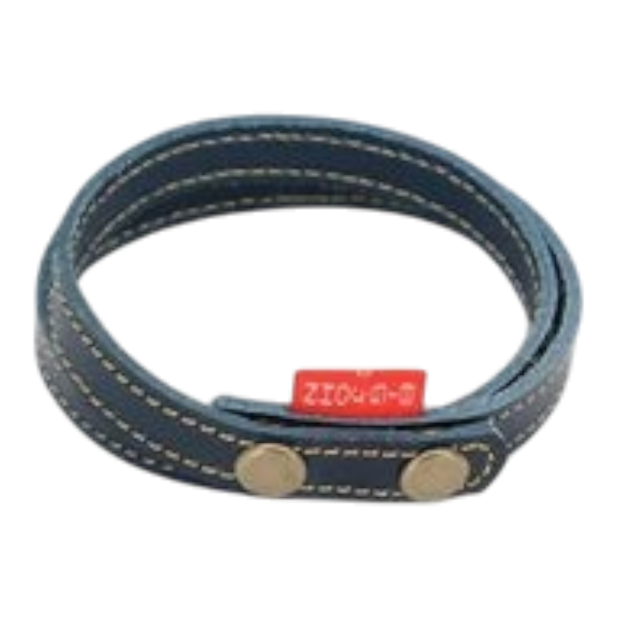 MILWORKS Big John double leather bracelet in indigo with contrast stitching and a red branded tab.