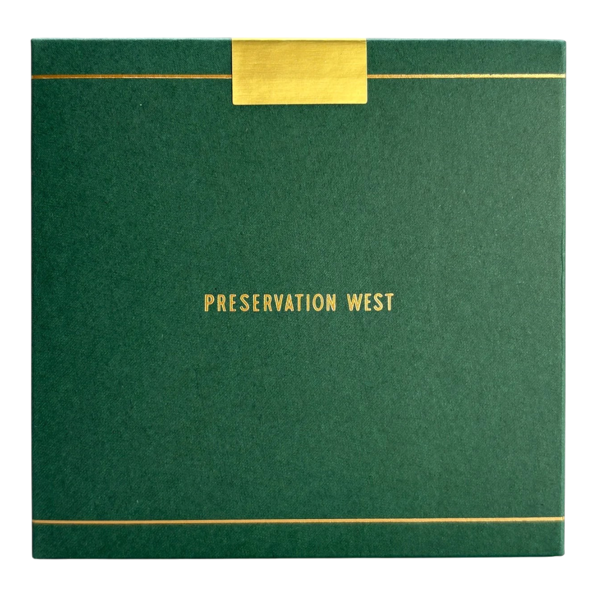 MILWORKS Black Hemlock perfume box in dark green with gold foil lettering and trim