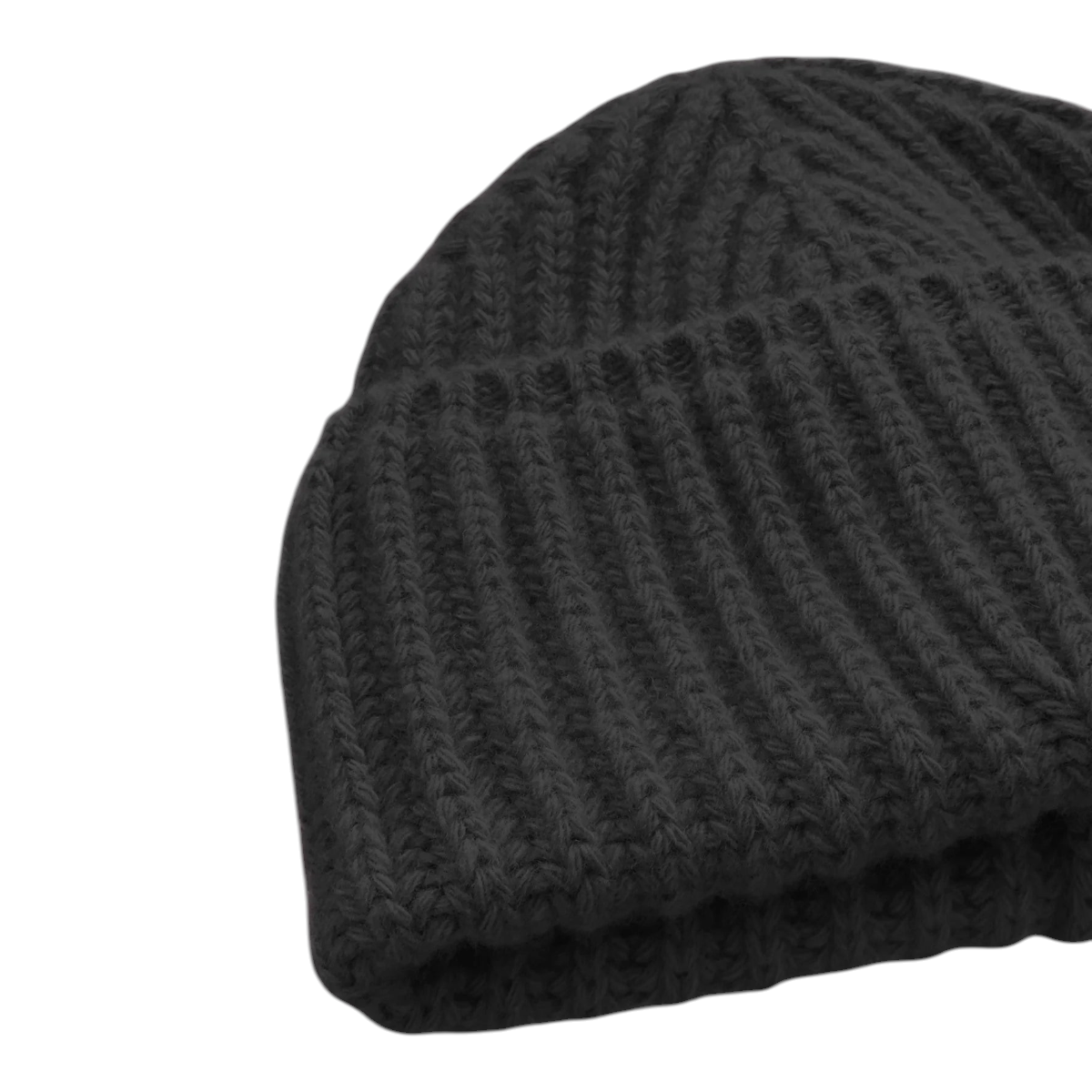 MILWORKS black lambswool watch cap beanie with a ribbed knit texture and structured fit.